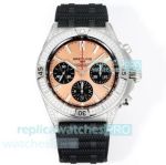 Super Clone BLS Factory Breitling Chronomat Salmon Dial Diamonds B01 Chronograph Watch 